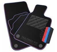 Car Mats to fit Peugeot 408 2023+ Black Carpet & Blue & Red Colour-Tech Trim & Black Rectangle Heel Pad [SAPP-2708]