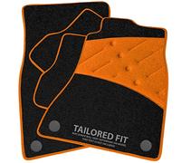 Car Mats to fit Renault Clio MK5 / E-Tech (2019 -) Black Carpet with Orange Ribbed Trim & Orange Full Width Heel Pad [2501]
