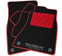Car Mats to fit Seat Leon MK1 / Cupra R (2000-2005) Black Carpet with Red Ribbed Trim and Red Rectangle Heel Pad [664]