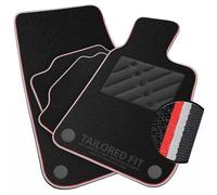 Car Mats to fit Volkswagen T-ROC (2017 -) Black Carpet with Red & White Trim & Black Rectangle Heel Pad [2238]