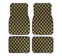 Car Mats Universal 4PCS Carpet Floor Mat Dadu Dice Car Accessories Classical Anti-Slip Checkered Print Foot Pad Mats(BlackYellow)