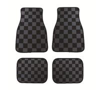 car mats universal Universal Checkered Car Floor Mat Accessories Classical Carpet Floor Foot Pad 4PCS Mats Non Slip Car Floor Mat(Grey)