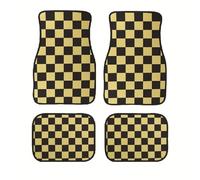 car mats universal Universal Checkered Car Floor Mat Accessories Classical Carpet Floor Foot Pad 4PCS Mats Non Slip Car Floor Mat(Yellow)