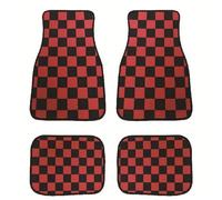 car mats universal Universal Checkered Car Floor Mat Accessories Classical Carpet Floor Foot Pad 4PCS Mats Non Slip Car Floor Mat(Red)