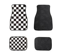 car mats universal Universal Checkered Car Floor Mat Accessories Classical Carpet Floor Foot Pad 4PCS Mats Non Slip Car Floor Mat(WHITE)