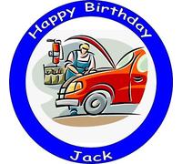 CAR MECHANIC Premium Quality Edible Large 7.5 Inch Round Icing Cake Topper - Text can be Customizable - Make your Celebrations Memorable with Our Delightful Charming Cake Toppers D9