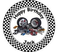 CAR MECHANIC Premium Quality Edible Large 7.5 Inch Round Icing Cake Topper - Text can be Customizable - Make your Celebrations Memorable with Our Delightful Charming Cake Toppers D6