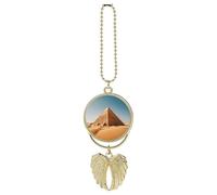 Car Metal Pendant Charms Automotive Interior Mirrors Hanging Ornament, Egyptian Pyramid in Desert Car Charm for Women Men, Car Mirror Hanger New Driver Guardian Angel Gift for Grads
