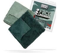 Car Microfibre Cloth Pack of 2 - 2 Face Allrounder 40x40cm, 450GSM, Universal Car Cloth for Indoor and Outdoor Use, with Two Different Sides, 1x Light Green & 1x Dark Green - Garage Freaks