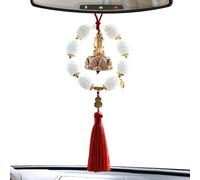 Car Mirror Hanging Accessories | Rearview Mirror Hanging Accessories - Lucky Wooden Beads Amulet, Aesthetic Buddha Sitting On Lotus Flower Design for Decoration