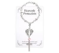 Car Mirror Hanging Cross Ornament with Card, Steering Wheel Cross Charm Accessory Christian Rearview Mirror Accessories with Angel Wings Pendant for Car Decoration Gift