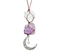 Car Mirror Ornaments,Crystal Car Mirror Hanging Accessories w/Moon & Star Pendant for Car Rear View Mirror