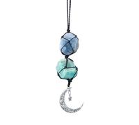 Car Mirror Ornaments,Crystal Car Mirror Hanging Accessories w/Moon & Star Pendant for Car Rear View Mirror