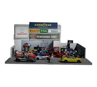 Car Modification Shop Lot Scene Diorama 1:64 Scale with LED Lighting - Diecast Display Garage for Hot Wheels, MiniGT, Matchbox - Dimensions: 30x30x14 cm