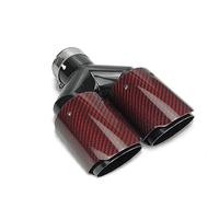 Car Muffler Pipe 60-63mm Inlet 89mm Universal Dual Forged Red Carbon Fiber + Stainless Steel Car Exhaust Tip Double End Pipe Rear Muffler Tip Tail(In 60mm Out 89mm)