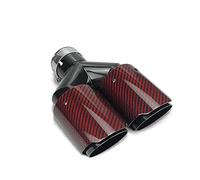 Car Muffler Tip Y Shape Red Carbon Color Straight Double Exit Universal Stainless Exhaust Pipe Mufflers Rear Tail Throat(In 57mm Out 89mm)