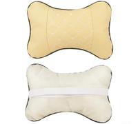 Car Neck Pillow Set PU Leather Headrest Support for Most Vehicles with Adjustable Straps and Ergonomic Contour Design (TWO Beige)