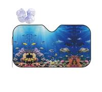 Car Ocean Tropical Fish Turtle Shark Print Windshield Sunshade,Foldable Reflective Uv Heat Shield,Universal Fit,Keeps Interior Cool