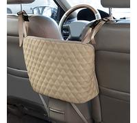 Car Organizers and Storage Purse Holder, Large Capacity Car Net Pocket Handbag Holder, Automotive Consoles & Backseat Organizer, Leather Back Seat Bag Between Car Front Seats, Beige