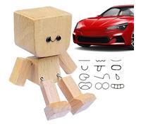 Car Ornament - Shaking Wooden Man Figurine | Cute Wooden Doll with Movable Joint To Work on Auto Long Drive School Road Truck Travel Vacation Daily Commute for Car Enthusiasts