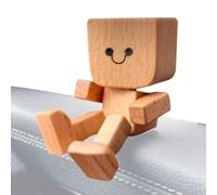 Car Ornament - Shaking Wooden Man Figurine - Movable Joint Auto Interior Accessory for Work Vacation Long Drive Daily Commute Truck Road School Van