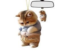 Car Ornament - Swinging Kitten with Round Belly Cute Chubby Dog Dashboard Pendant Realistic Cartoon Sculpture | Hanging Decoration for Travel Roadtr