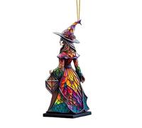 Car Ornaments for Rear View Mirror - Witch Car Decor - 2D Acrylic Witch Ornament, Halloween Decor for Tree Window Door Wall Truck Men Women