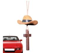 Car Ornaments | Rear View Mirror Pendant Vintage Cross Pendant - Funny Car Accessories for Rear View Mirror, Cowboy Hat and Cross Design, Suitable for SUVs, Motorhomes and Saloons