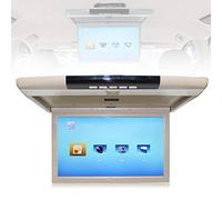 Car Overhead Flip-Down Monitor,17.3 Inch 16:9 Ultra-thin Digital TFT Screen 1080P Video Car Overhead Player Roof Mounted Monitor HDMI USB SD Port IR and FM,Beige