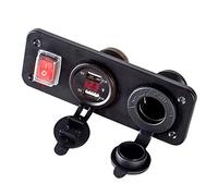 Car Panel Switches,Dual USB Car Charger Socket 12V 4.2A Power Outlet Voltmeter Cigarette Socket Lighted Multifunctional Panel Waterproof Three Hole Panel Car Boat Marine Truck 13.4x3.9cm
