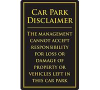 Car Park Disclaimer Sign A4 Size (260 x 170mm) Black Notice Metal Sign Car Park No Liability Notice Park At Owners Risk