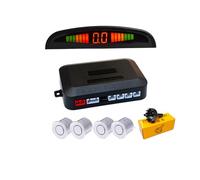 Car Parking Sensors Kit,4 Sensors universal reversing backup assist with LED colour display,rear park sensors audio buzzer alarm kit,Car Parking Assistance,2.5m sensor wire for Cars Van SUV,Silver