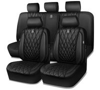 CAR PASS 5 Seats Piping Luxury Leather Seat Covers Full Set, Anti-Slip Waterproof Seat Covers Compatible with Front Armrests, Universal Fit for Suvs,Vans,Trucks,Airbag Compatible, Pure Black