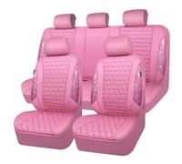 CAR PASS Bling Diamond Pink Leather Car Seat Covers Full Sets Interior Sets, Waterproof Shining Glitter Sparkly Crystal Universal Armrest Fit for Automotive Truck SUV Cute Women Girl, Pink Rhinestone
