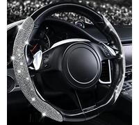 CAR PASS Bling Diamond Steering Wheel Cover with Crystal Rhinestones, Segmented Wheel Protector Non-Slip Cute Car Accessories Universal Fit D-Shape O-Shape 14.5" to 16" for Women 2PCS, Silver Diamond