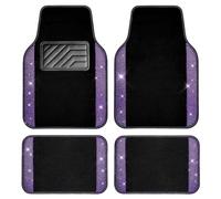 CAR PASS Bling Rhinestones Diamond Car Floor Mat, Crystal Sparkly Shining Glitter Carpet, Waterproof Anti-Slip PVC Heel Pad Universal Fit Interior SUV,Sedan,Van,4pcs Girl Women Men (Violet Purple)