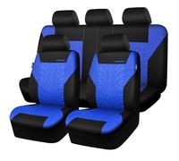 CAR PASS Car Seat Covers Full Sets, Front & Split Rear Bench for Car, 3D Tyre Embossed Automotive Interior Covers, Airbag Compatible, Quick Setup Universal Fit Seat Covers for Car, SUV(Black Blue)