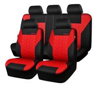 CAR PASS Car Seat Covers Full Sets, Front & Split Rear Bench for Car, 3D Tyre Embossed Automotive Interior Covers, Airbag Compatible, Quick Setup Universal Fit Seat Covers for Car, SUV(Black Red)