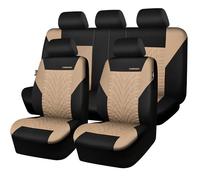 CAR PASS Car Seat Covers Full Sets, Front & Split Rear Bench for Car, 3D Tyre Embossed Automotive Interior Covers, Airbag Compatible, Quick Setup Universal Fit Seat Covers for Car, SUV(Black Beige)