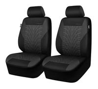 CAR PASS Emboss Tyre Front Seat Covers, Universal Fit Elastic Breath Premium Cloth seat Covers Front Seats only for Truck SUV Sedan, Airbag Compatible, Charcoal on Black