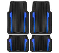 CAR PASS Heavy Duty Sporty Rubber Car Mats, Deep Dish All Weather Car Floor Mats Full Set, Waterproof Anti-Slip Auto Matts Rugs Trim to Fit for 95% Sedans SUVs Vans Trucks, 4-Piece Black and Blue