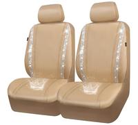 CAR PASS Leather Diamond Bling Car Seat Covers 2 Front Interior Sets, Waterproof Universal Shining Glitter Crystal Sparkle Fit for 95% Automotive Truck SUV Cute Women Girl, 2PCS Beige Rhinestone