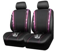 CAR PASS Leather Diamond Bling Car Seat Covers 2 Front Interior Sets, Waterproof Universal Shining Glitter Crystal Sparkle Fit for Automotive Truck SUV Cute Women Girl, Black Pink Rhinestones