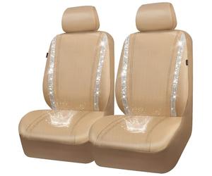 CAR PASS Leather Diamond Bling Car Seat Covers 2 Front Interior Sets, Waterproof Universal Shining Glitter Crystal Sparkle Fit for 95% Automotive Truck SUV Cute Women Girl, 2PCS Beige Rhinestone