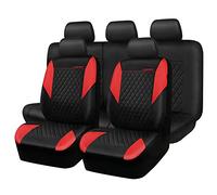 CAR PASS Leather seat Cover-Universal Quilting car seat Cover with 5mm Composite Sponge Inside,Airbag Compatible,2zipper Bench for Sedan,SUV,Truck (Full Set,Red)