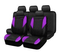 CAR PASS Leather seat Cover-Universal Quilting car seat Cover with 5mm Composite Sponge Inside,Airbag Compatible,2zipper Bench for Sedan,SUV,Truck (Full Set,Purple)