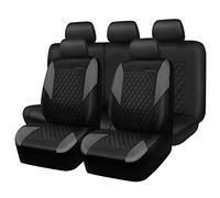 CAR PASS Leather seat Cover-Universal Quilting car seat Cover with 5mm Composite Sponge Inside,Airbag Compatible,2zipper Bench for Sedan,SUV,Truck(Full Set,Gray)