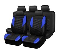 CAR PASS Leather Seat Covers-Universal Quilting Car Seat Cover with 5mm Composite Sponge Inside,Airbag Compatible,2zipper Bench for Most Sedan,SUV,Truck(Full Set,Blue)