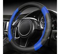 CAR PASS Line Rider Microfiber Leather Sporty Steering Wheel Cover Universal Fits for 95% Truck,SUV,Cars, Anti-Slip Safety Comfortable Desgin (Black and Blue)