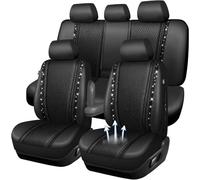 CAR PASS Memory Foam 3D Mesh Bling Diamond Car Seat Cover Full Set Breathable Soft Sponge Universal Shining Glitter Sparkly Crystal Armrest Fit Automotive Truck SUV Cute Women Girl, Black Rhinestone